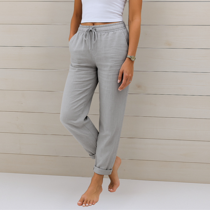 Sara - Pantalones elásticos de lino Premium