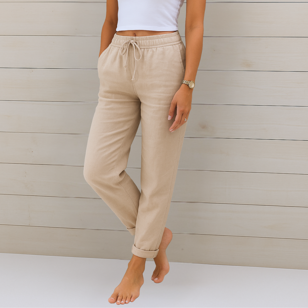 Sara - Pantalones elásticos de lino Premium
