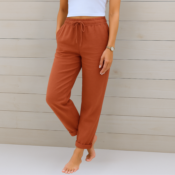 Sara - Pantalones elásticos de lino Premium