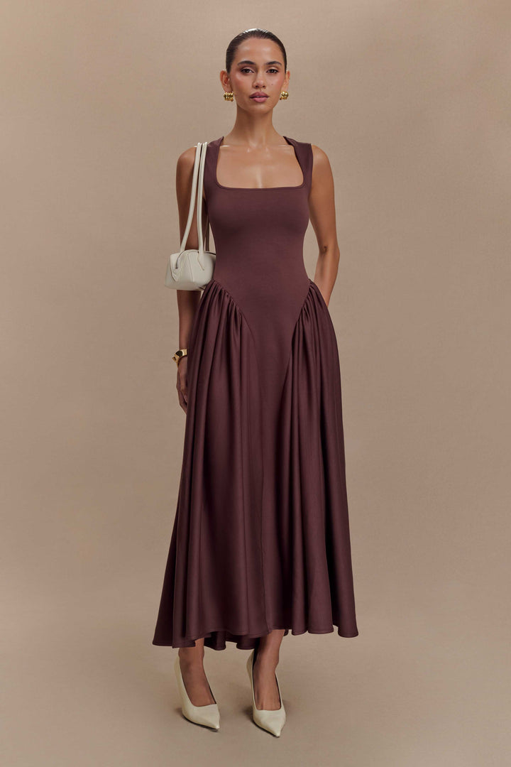 Sara - Vestido midi de punto marrón