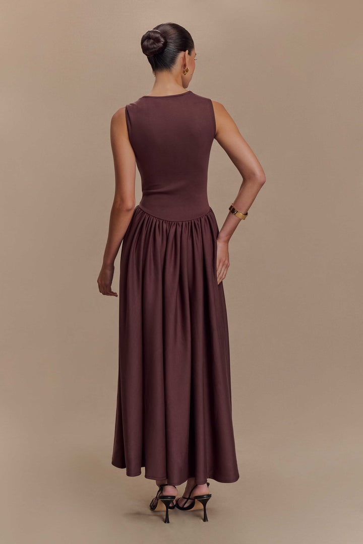 Sara - Vestido midi de punto marrón