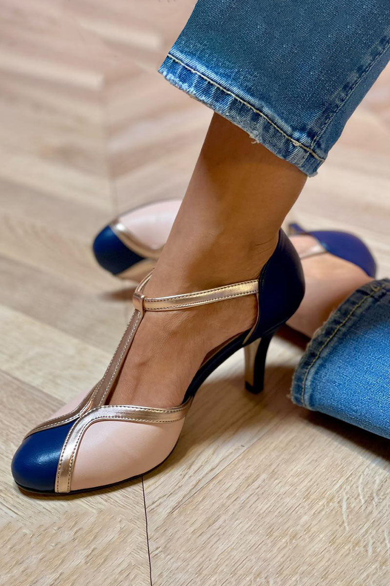 Aléssia - Zapatillas de tira en T coloridas y cómodas con punta redonda
