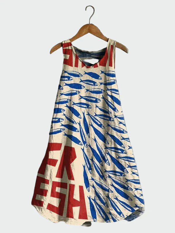 Vestido con Estampado de Sardinas