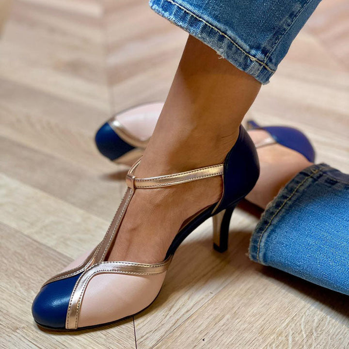 Aléssia - Zapatillas de tira en T coloridas y cómodas con punta redonda