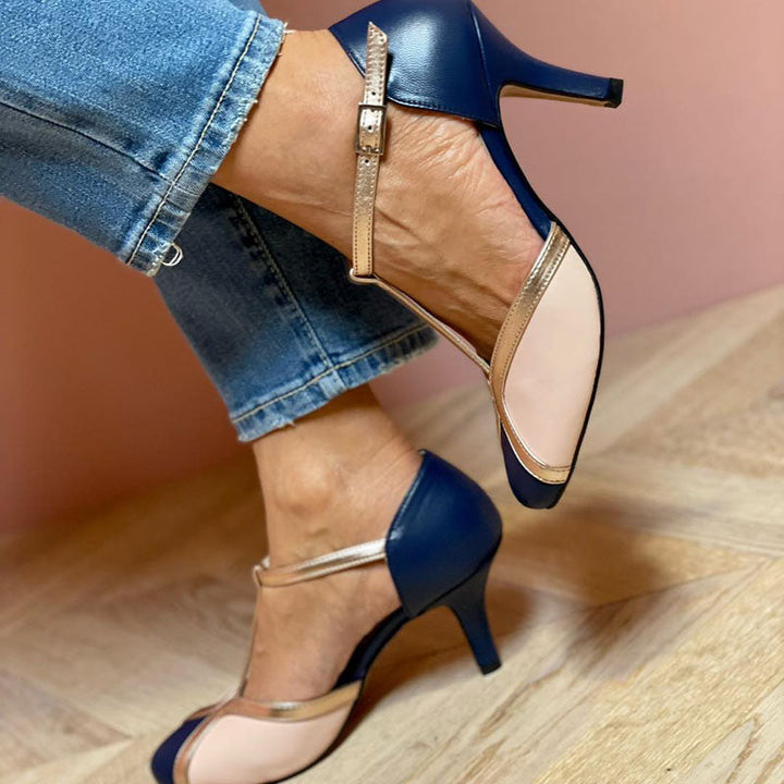 Aléssia - Zapatillas de tira en T coloridas y cómodas con punta redonda