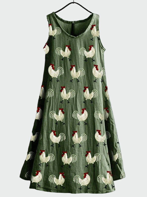 Vestido con Estampado de Gallo