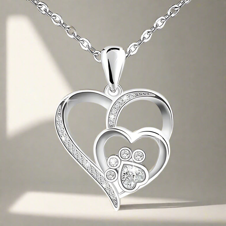 Collar de Plata con Huella y Corazón con Circonitas