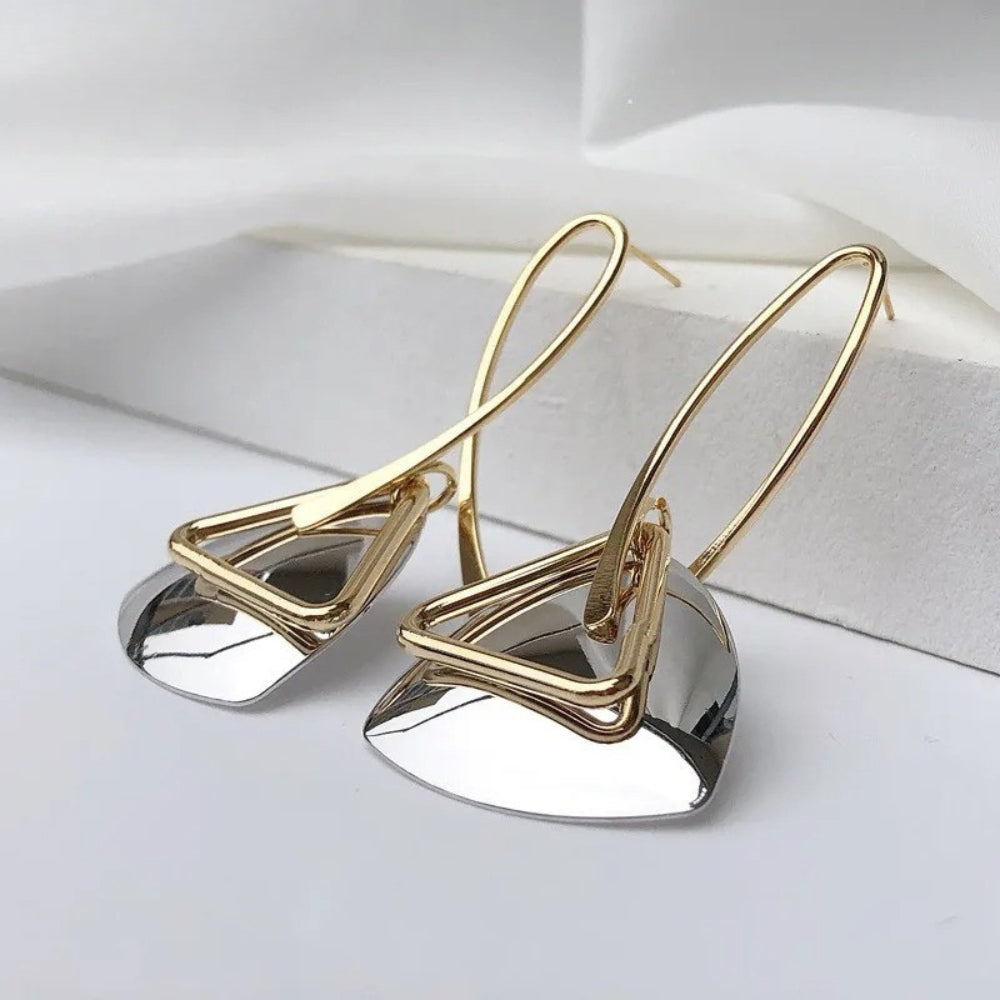 Pendientes y colgante triangular retro de plata con gancho curvo