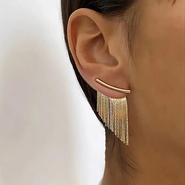 Pendientes Colgantes de Cortina Dorada