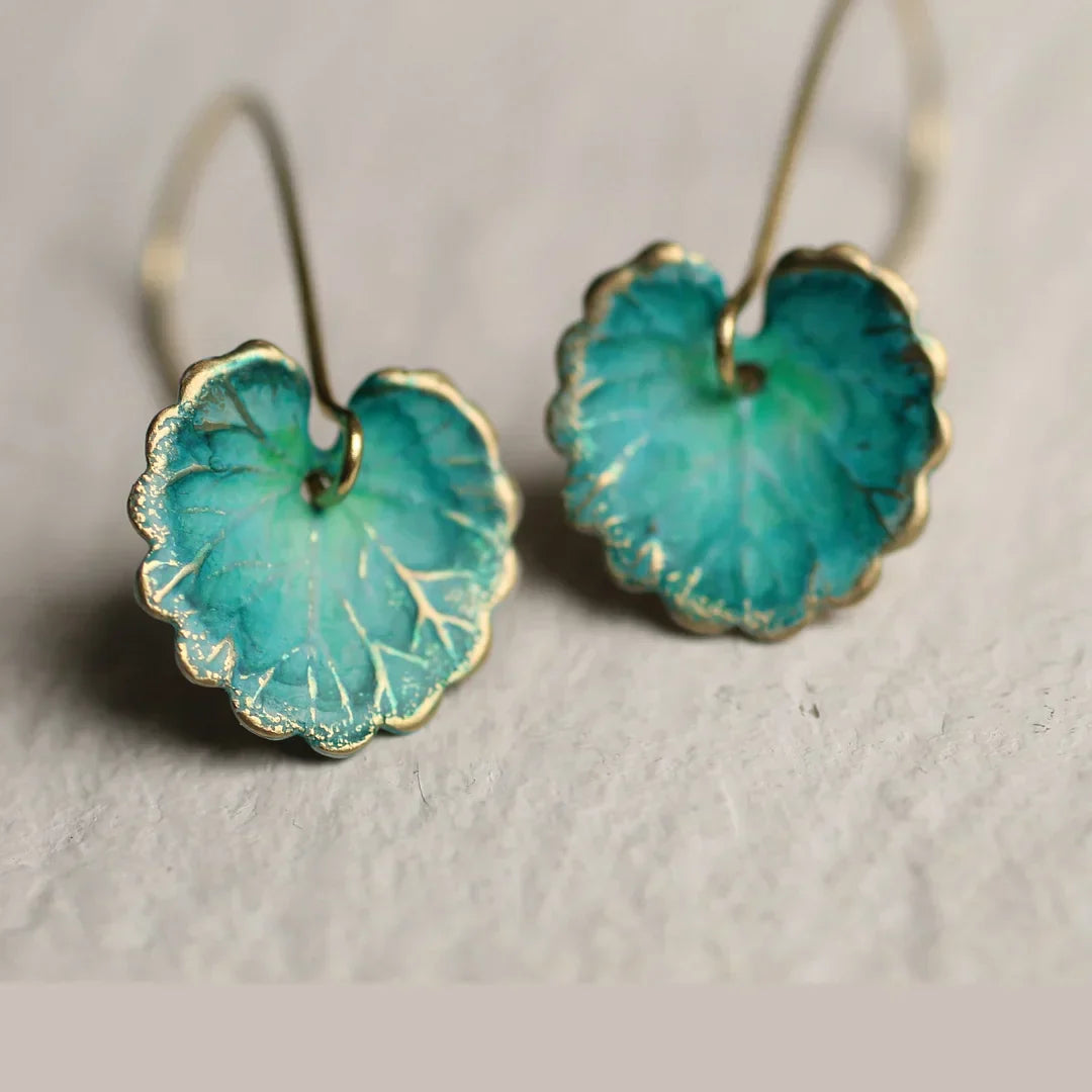 Pendientes vintage en forma de hoja azul