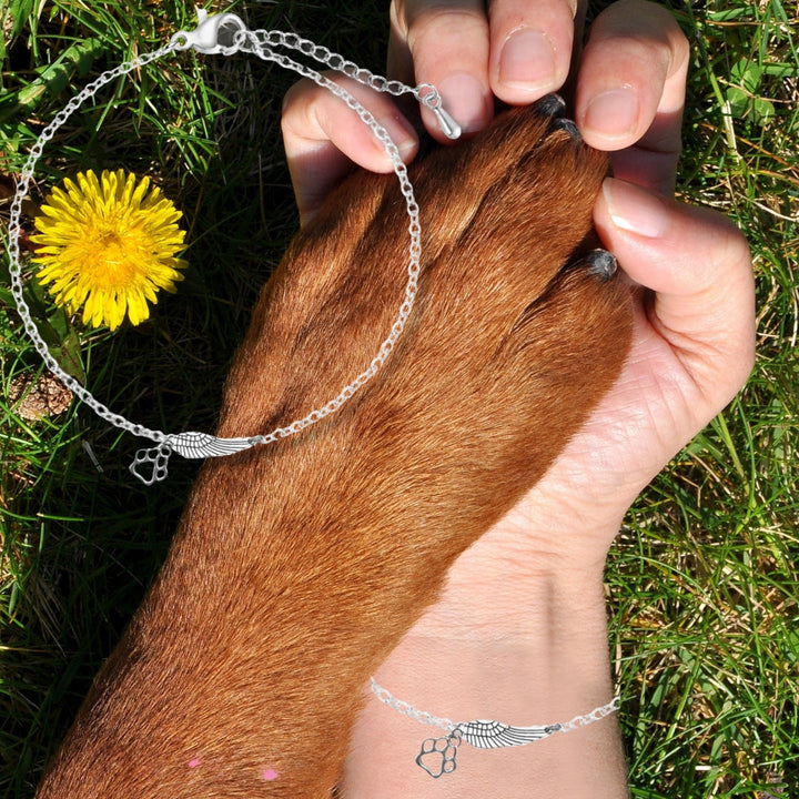 Pulsera Monumento de Plata con Pluma de Ángel y Huella | Hecho a Mano