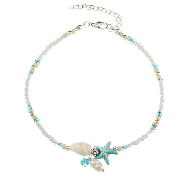 Pulsera de Tobillo con Estrellas y Concha con Piedras Naturales