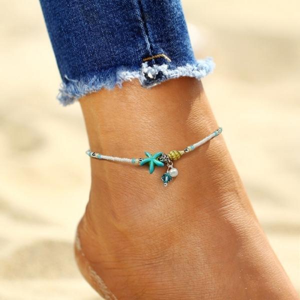 Pulsera de Tobillo con Estrellas y Concha con Piedras Naturales