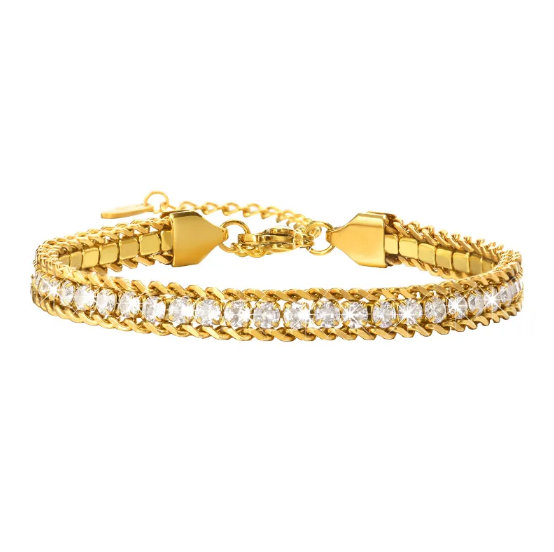 Pulsera de Acero Inoxidable con Cadena de Circonio