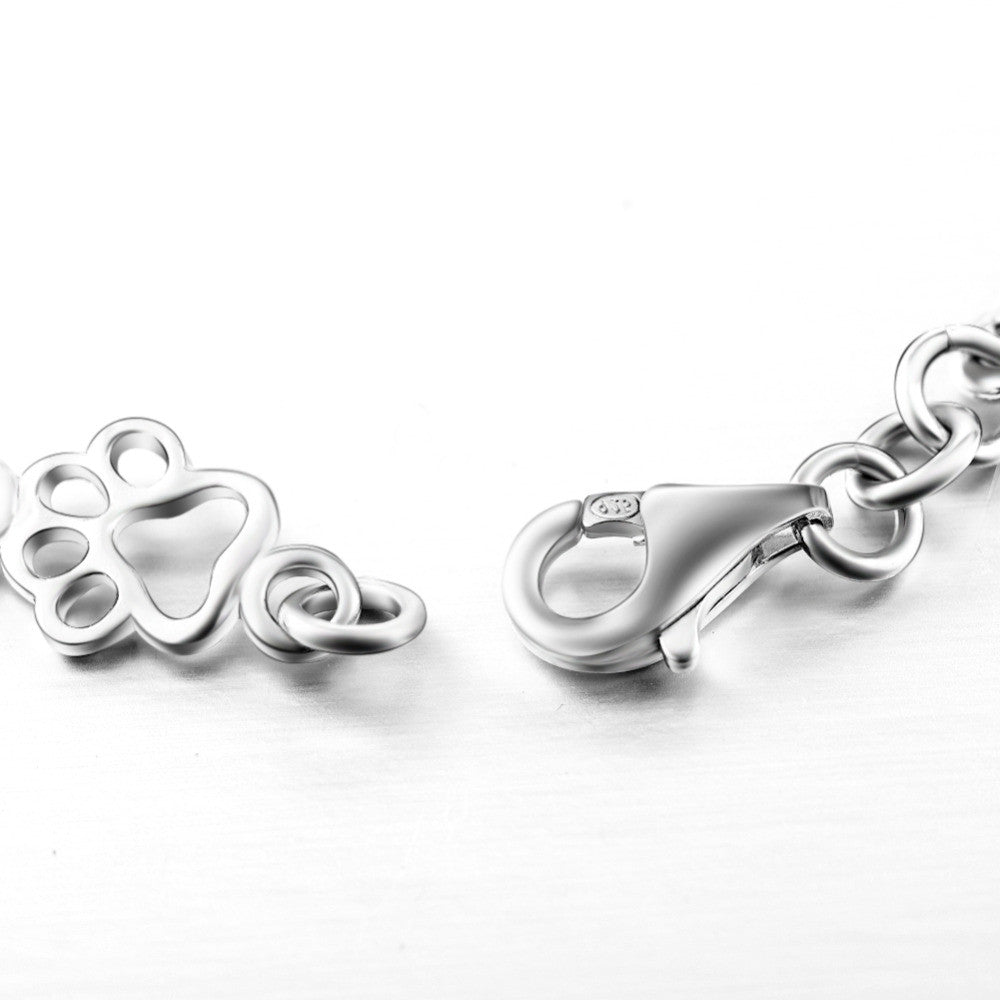 Pulsera con Patas de Perro Colgantes y Hueso de Plata Sin Tratamiento, Edición Limitada