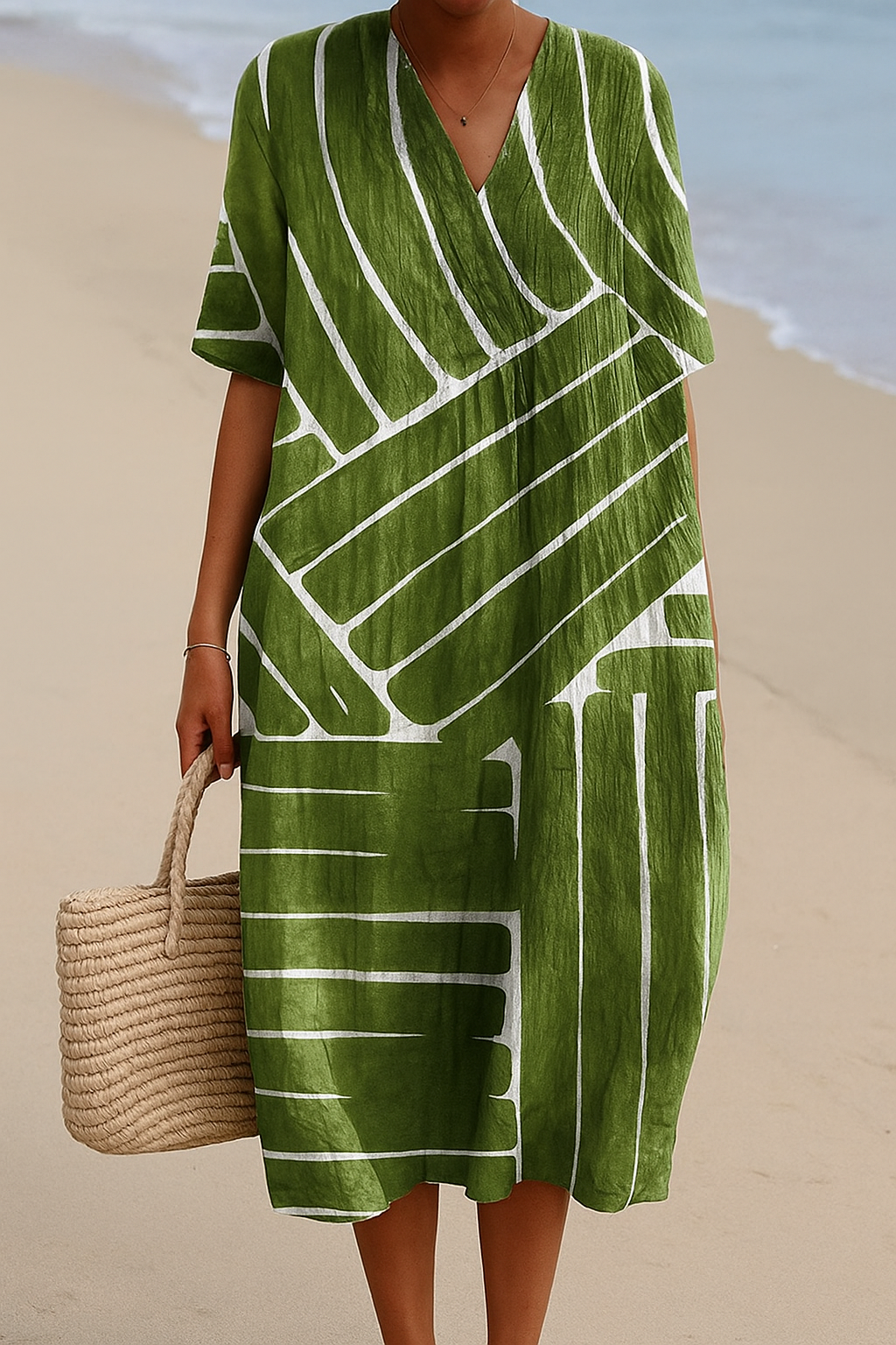 Eira - Vestido Verde con Patrón Geométrico