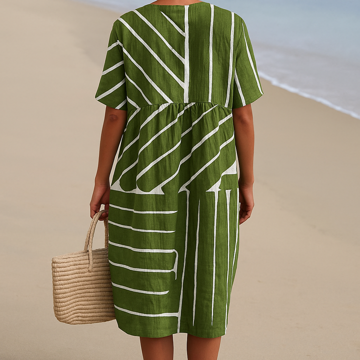 Eira - Vestido Verde con Patrón Geométrico
