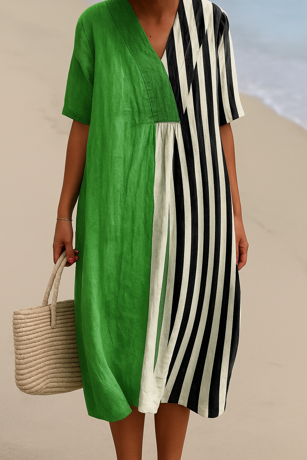 Noémia - Vestido Verde Vibrante con Rayas Negras