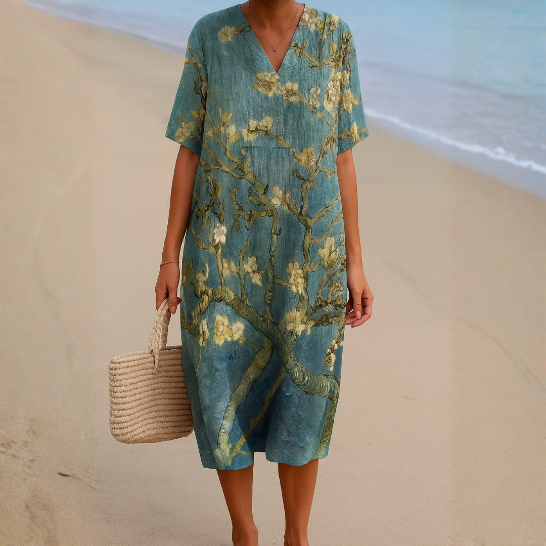 Mara - Vestido Floral en Verde-Agua