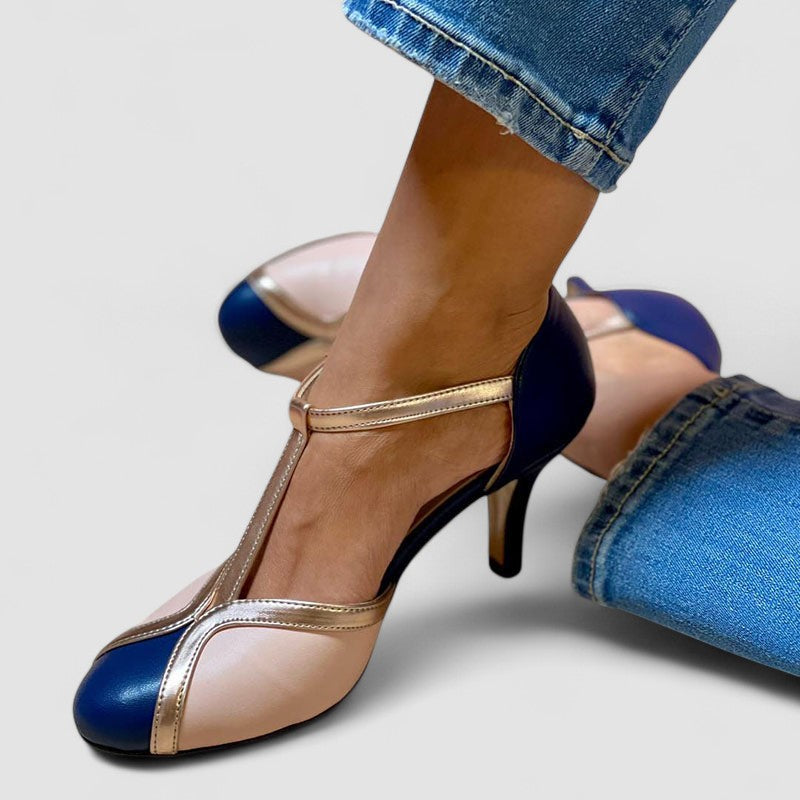 Aléssia - Zapatillas de tira en T coloridas y cómodas con punta redonda