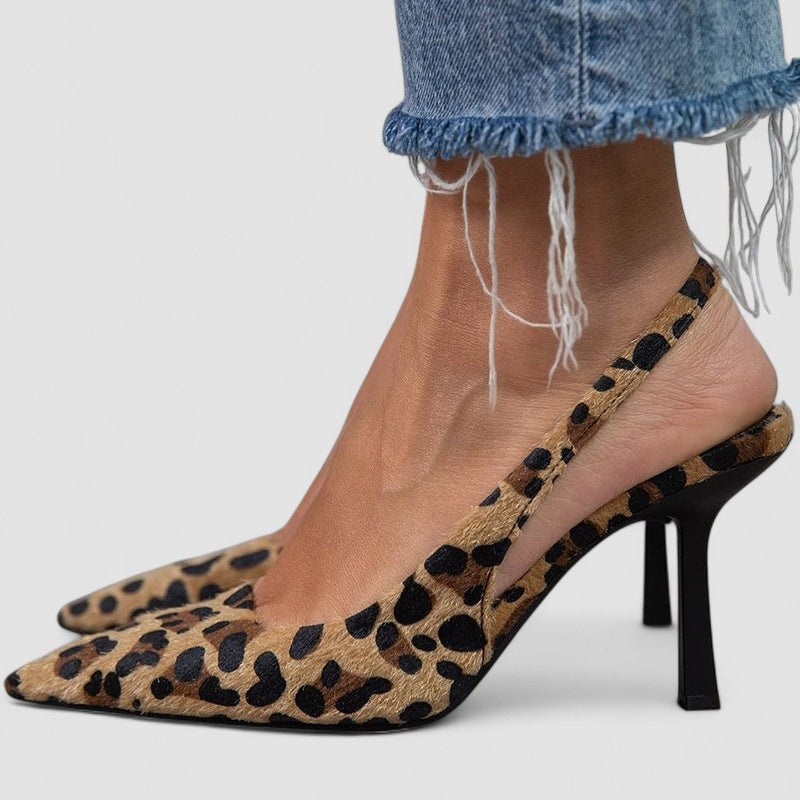 Liorina - Tacones kaki con estampado de leopardo y puntera afilada