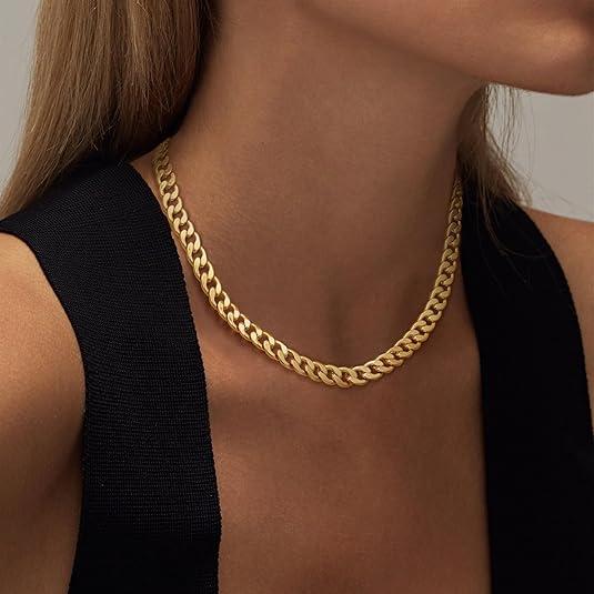 Collar Cubano con Cadenas Gruesas en Dorado