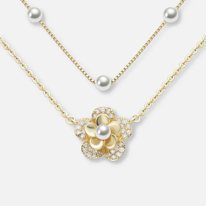 Collar de flores con perlas dobles