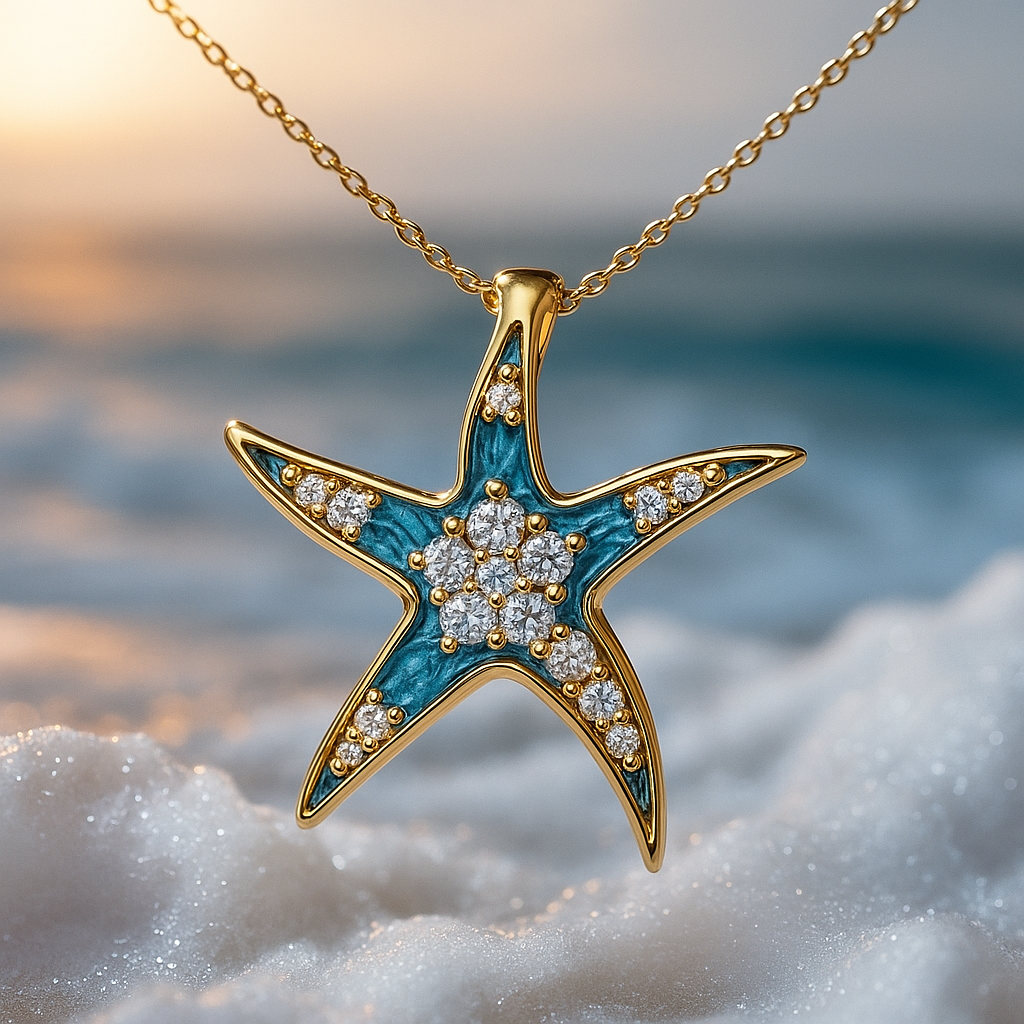 Collar con Estrella de Mar en Azul Brillante y Ópalo