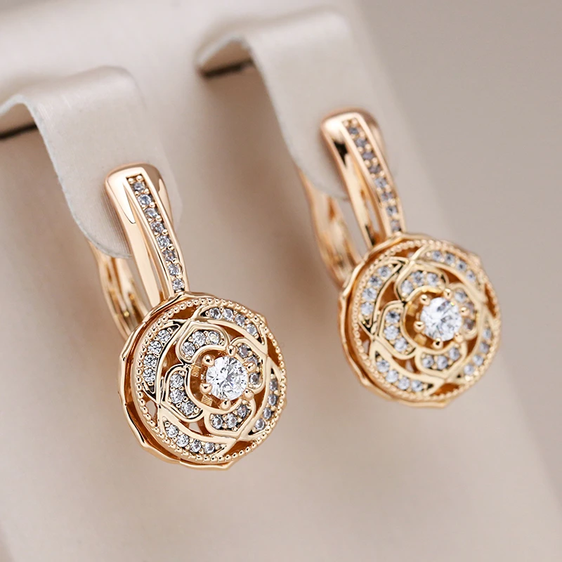 Pendientes Redondos Elegantes de Circonio y Oro