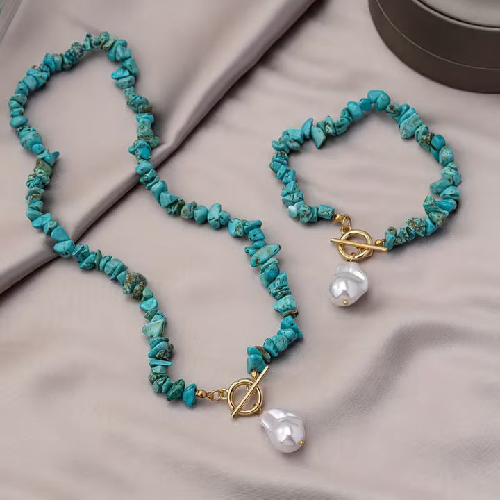 Conjunto Elegante de Joyas de Piedras Naturales y Perlas