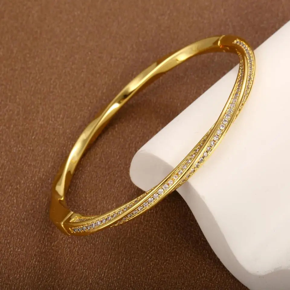 Pulsera de cristal elegante con dos filas en dorado