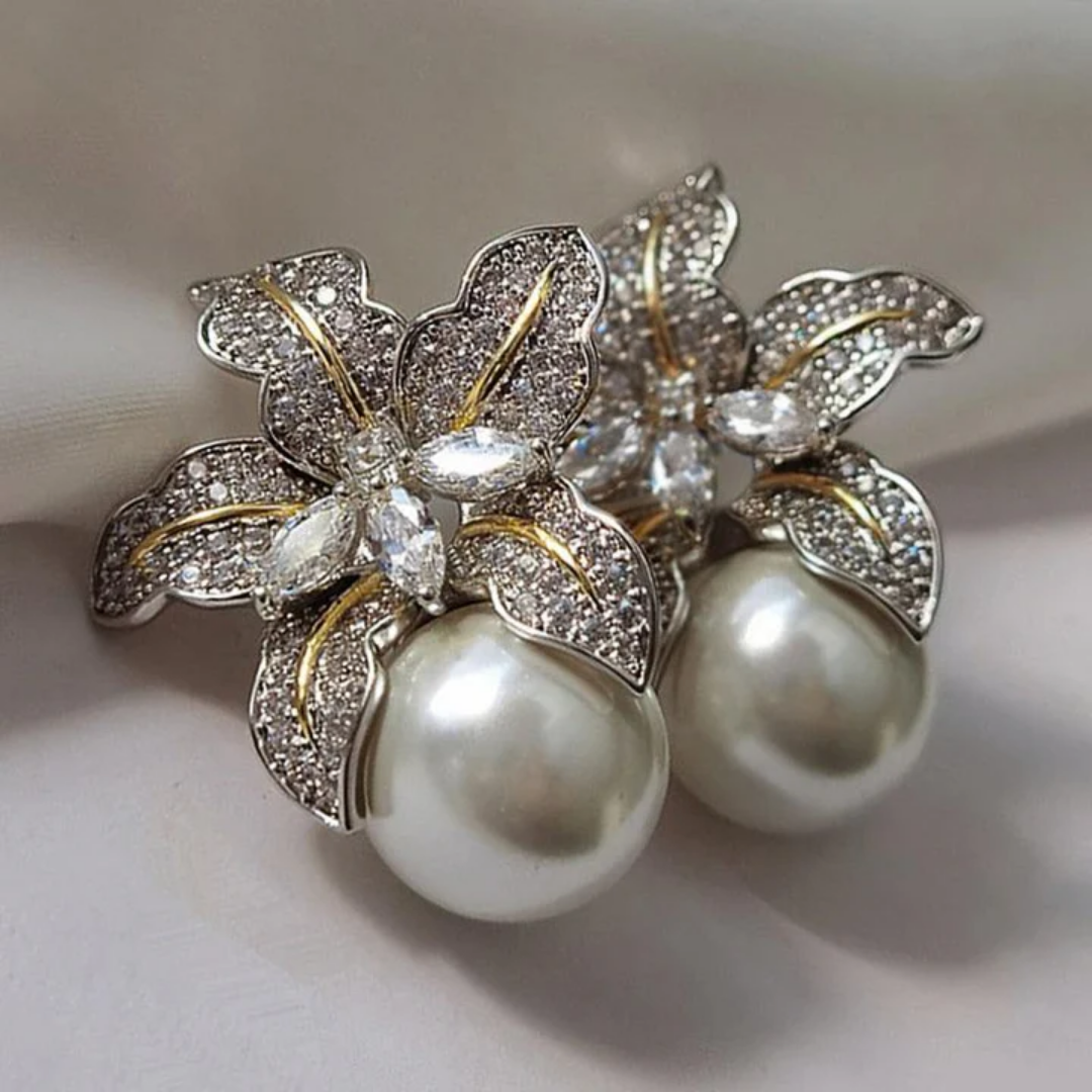 Pendientes Colgantes con Flor y Perla