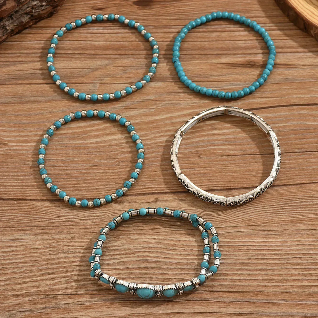 Conjunto de pulseras bohemias con cuentas turquesas