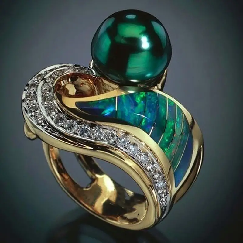 Anillo retro con zirconia verde