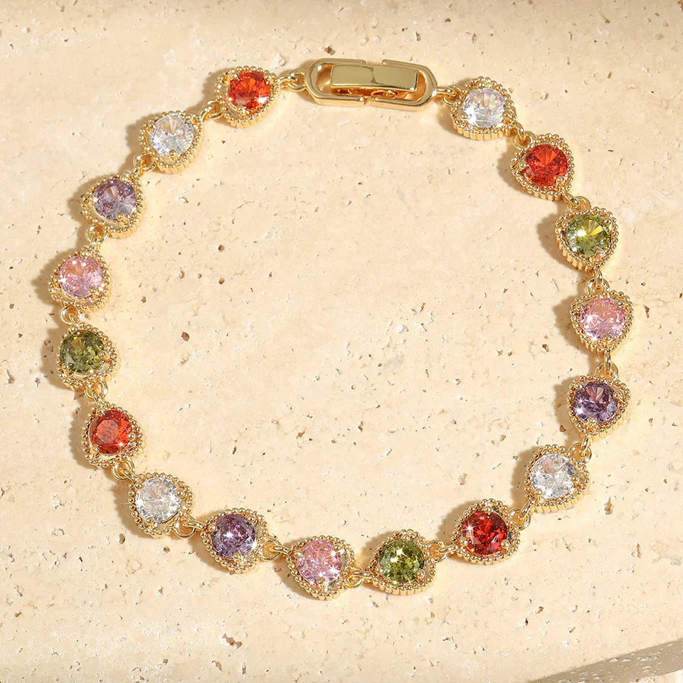 Pulsera de corazón retro dorada "Amor Arcoíris"