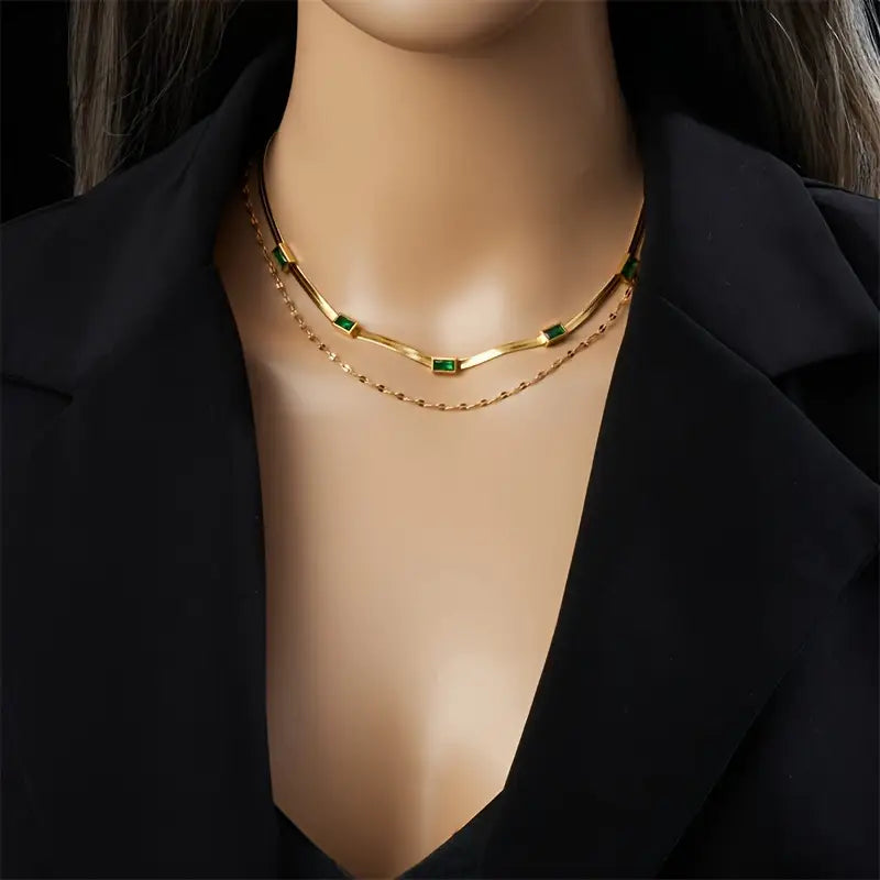 Collar retro de oro de dos capas "Sorella Gem"