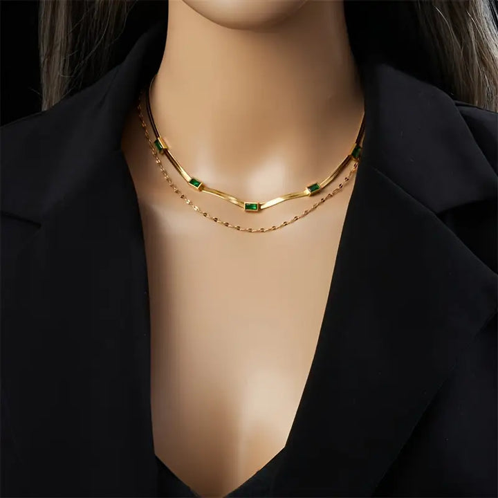 Collar retro de oro de dos capas "Sorella Gem"