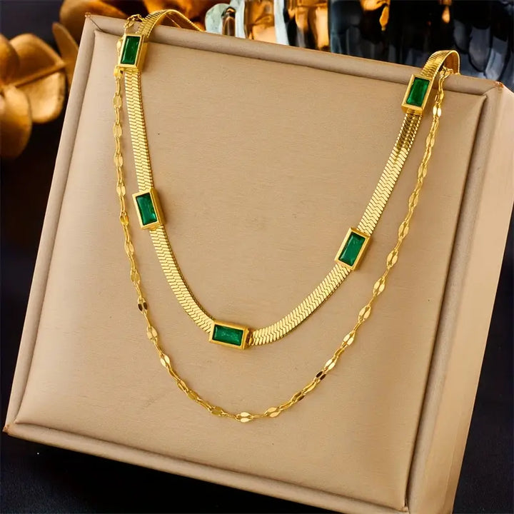 Collar retro de oro de dos capas "Sorella Gem"