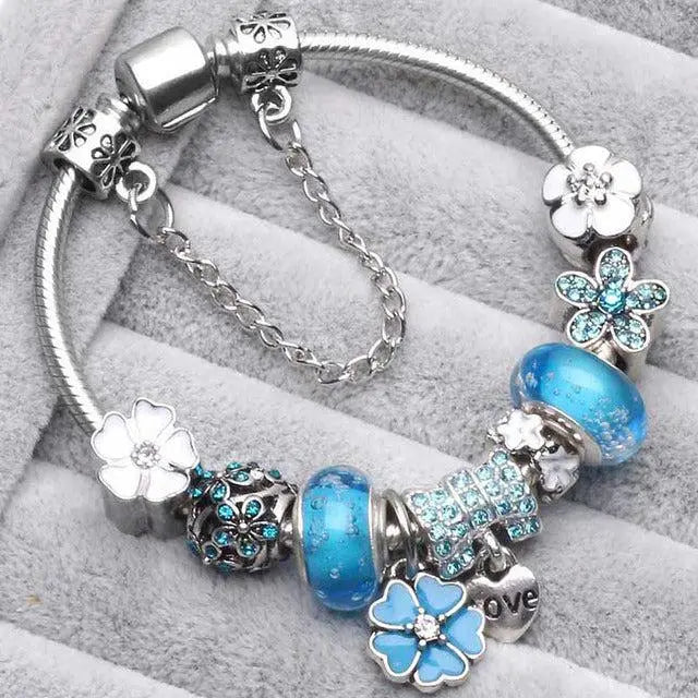 Pulseras retro azules en plata