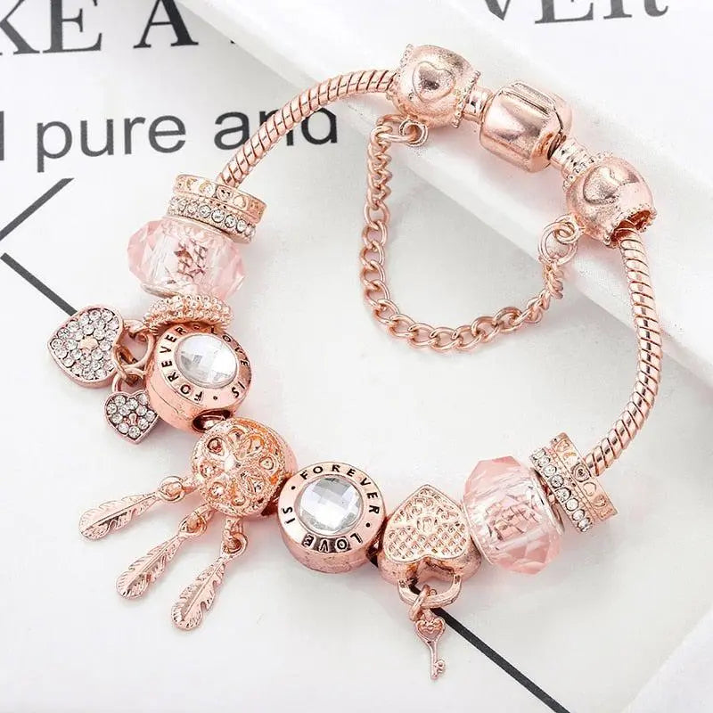 Pulsera Rosa Atrapa Sueños con Colgantes de Plata