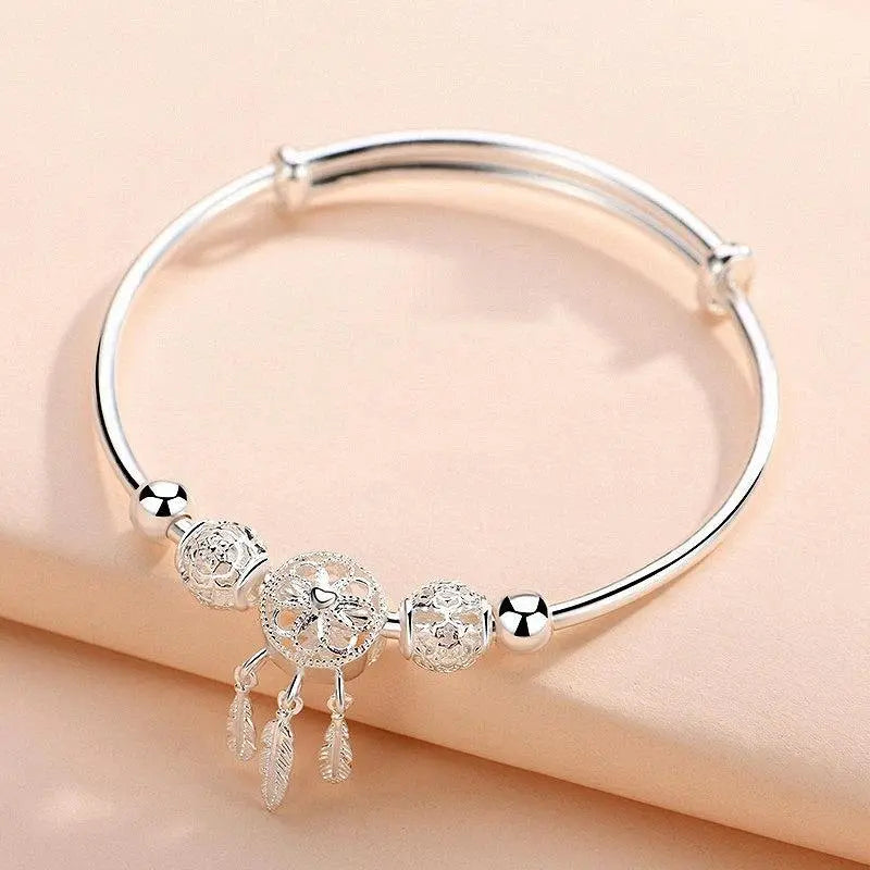 Pulsera Ajustable de Atrapa Sueños en Plata