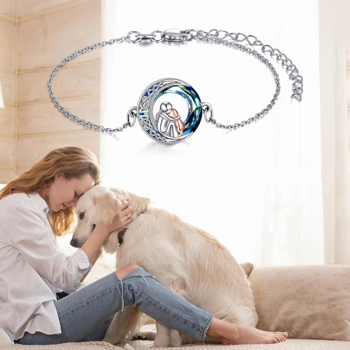 Pulsera Ajustable con Perro Colgante de Plata