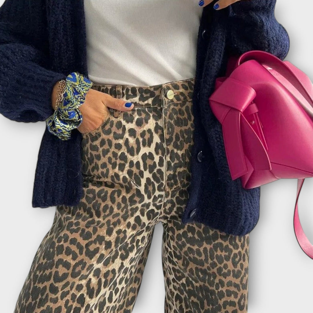 Chandra - Pantalones vaqueros vintage de leopardo