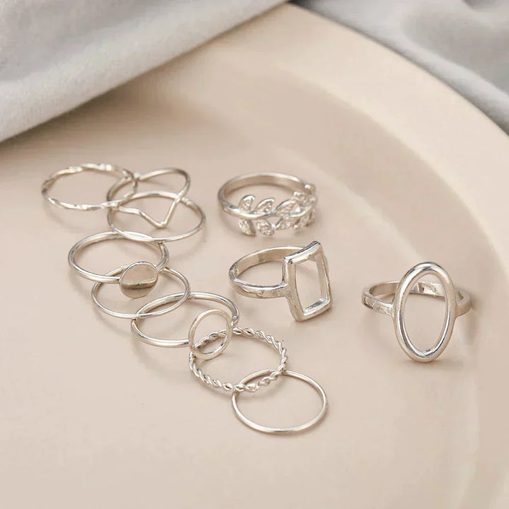 Set de 11 anillos retro de plata