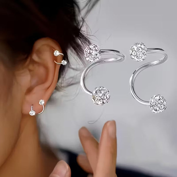 Juego de Pendientes Ligeros de Lujo con Esferas en Espiral y Strass