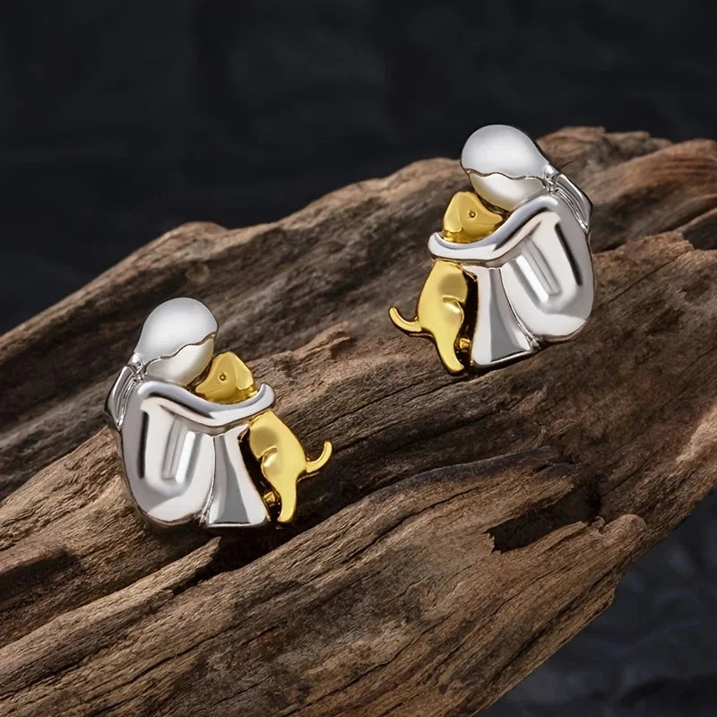 Pendientes de Abrazo en Dos Tonos, Plateado y Dorado