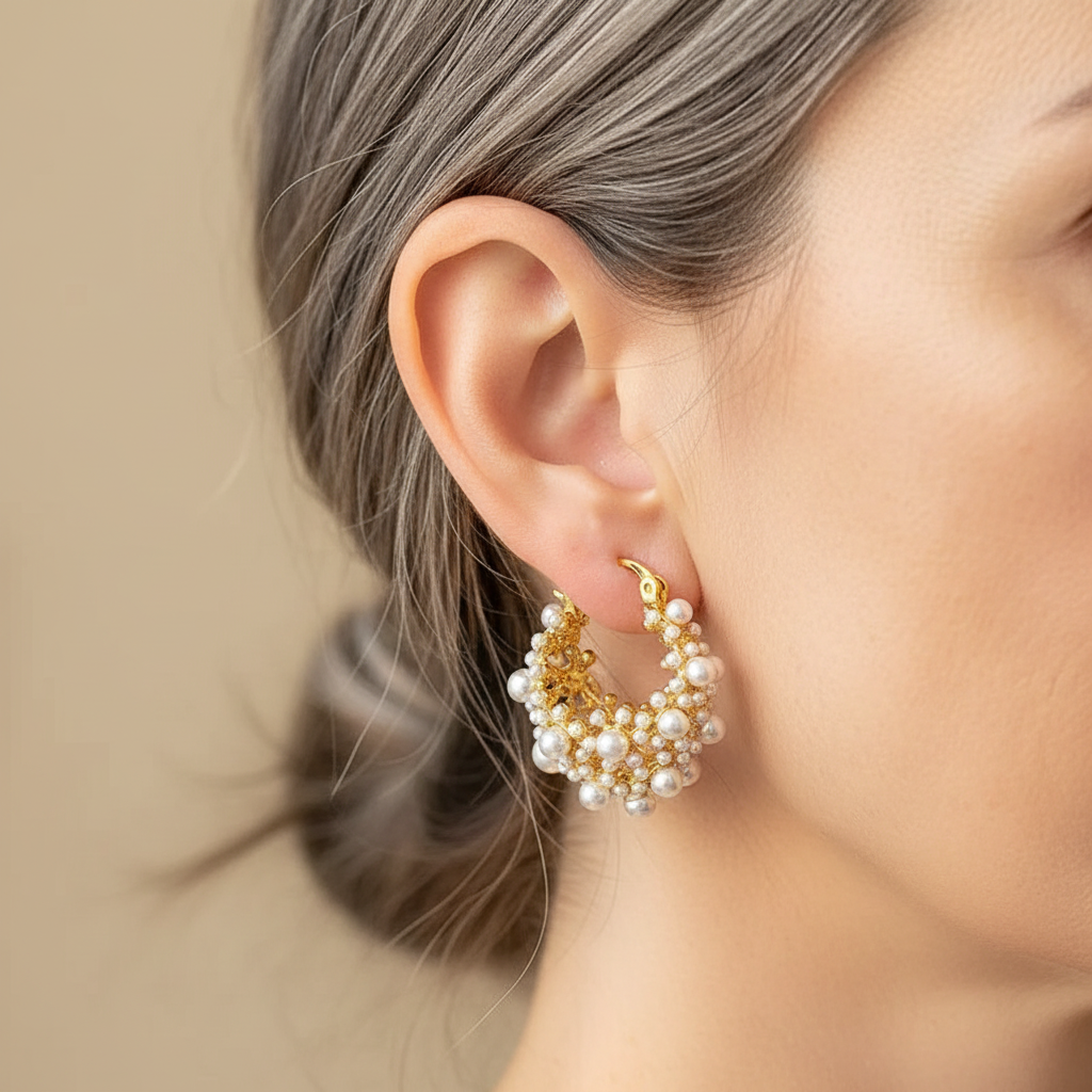 Pendientes de oro con diseño vintage y perlas