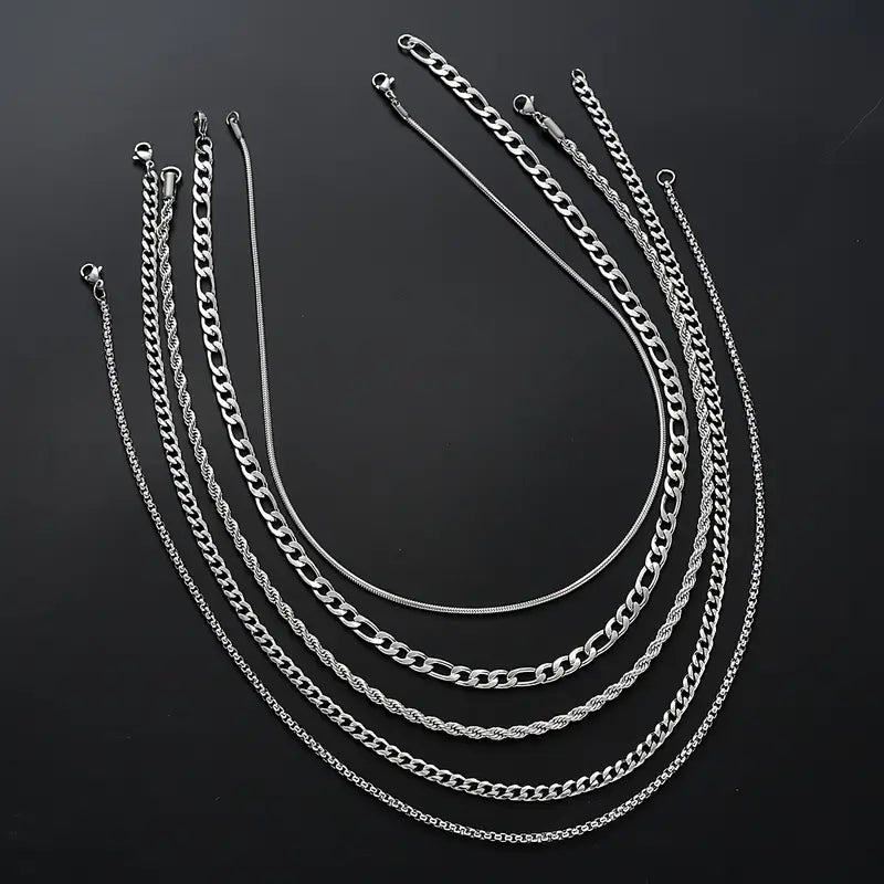 Conjunto de Collares Acumulados de Lujo de Acero Inoxidable Trenzado