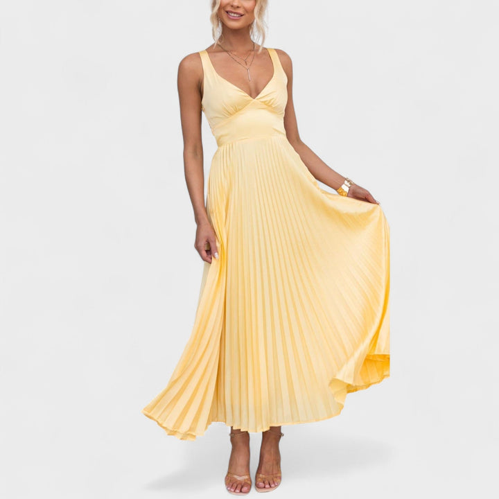 Abia - Vestido maxi amarillo plisado