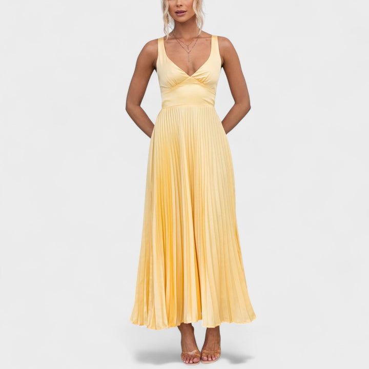 Abia - Vestido maxi amarillo plisado